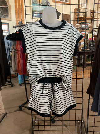 Black and White Striped Short and Tee Set-Zenana-Stuffology - Where Vintage Meets Modern, A Boutique for Real Women in Crosbyton, TX