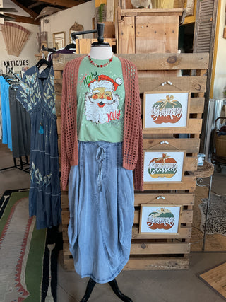 Green Holly Jolly Santa Tee-Graphic Tees-Branded Cotton-Stuffology - Where Vintage Meets Modern, A Boutique for Real Women in Crosbyton, TX