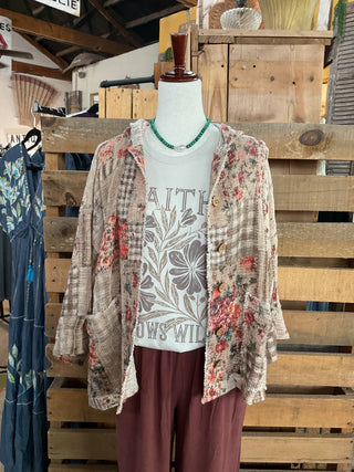 Patches Hooded Jacket-Jackets-Pol Clothing-Stuffology - Where Vintage Meets Modern, A Boutique for Real Women in Crosbyton, TX