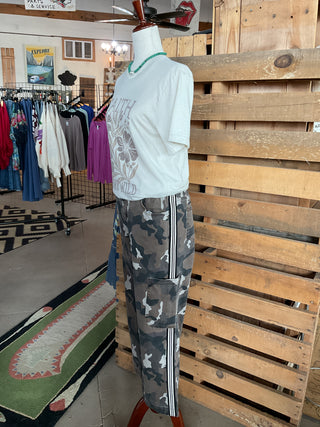 Mica High Rise Wide Jogger Camouflage Side Tape Detail-Stuffology Boutique -Stuffology - Where Vintage Meets Modern, A Boutique for Real Women in Crosbyton, TX