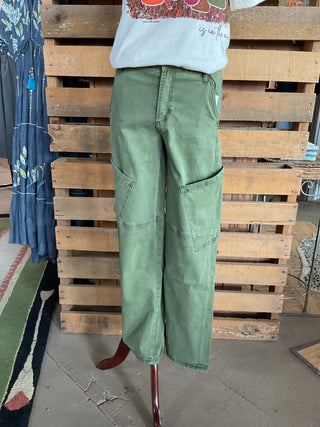 Green Mica High Rise Utility Wide Cargo Pants-Cargo Pants-Mica Denim-Stuffology - Where Vintage Meets Modern, A Boutique for Real Women in Crosbyton, TX