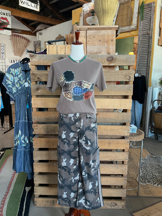 Faux Fringe Patchwork Mallard Graphic Tee-Graphic Tees-Dash Forward-Stuffology - Where Vintage Meets Modern, A Boutique for Real Women in Crosbyton, TX