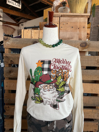 Merry Christmas Y'all Long Sleeve Tee-Women > Tops > Tshirts > Graphic-Branded Cotton-Stuffology - Where Vintage Meets Modern, A Boutique for Real Women in Crosbyton, TX