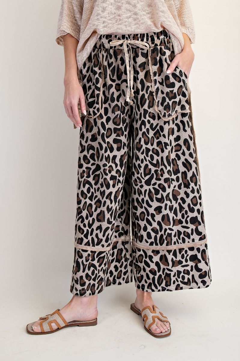 Animal Print Mineral Washed Terry Knit Pants-Pants-Easel-Stuffology - Where Vintage Meets Modern, A Boutique for Real Women in Crosbyton, TX