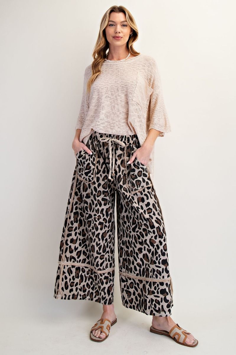 Animal Print Mineral Washed Terry Knit Pants-Pants-Easel-Stuffology - Where Vintage Meets Modern, A Boutique for Real Women in Crosbyton, TX