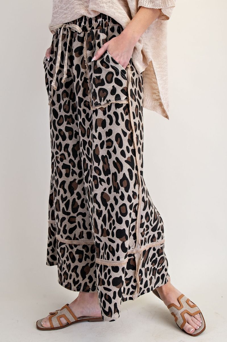 Animal Print Mineral Washed Terry Knit Pants-Pants-Easel-Stuffology - Where Vintage Meets Modern, A Boutique for Real Women in Crosbyton, TX
