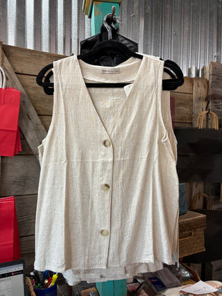 Linen Button Vest Oatmeal-LINEN VEST-Zenana-Stuffology - Where Vintage Meets Modern, A Boutique for Real Women in Crosbyton, TX