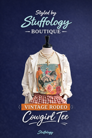 Vintage Rodeo Cowgirl Graphic Tee-Women > Tops > Tshirts > Graphic-The Queen Gypsy-Stuffology - Where Vintage Meets Modern, A Boutique for Real Women in Crosbyton, TX