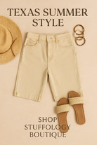 DISTRESSED SAND DUNE BERMUDA SHORTS-BERMUDA SHORTS-ZENANA-Stuffology - Where Vintage Meets Modern, A Boutique for Real Women in Crosbyton, TX
