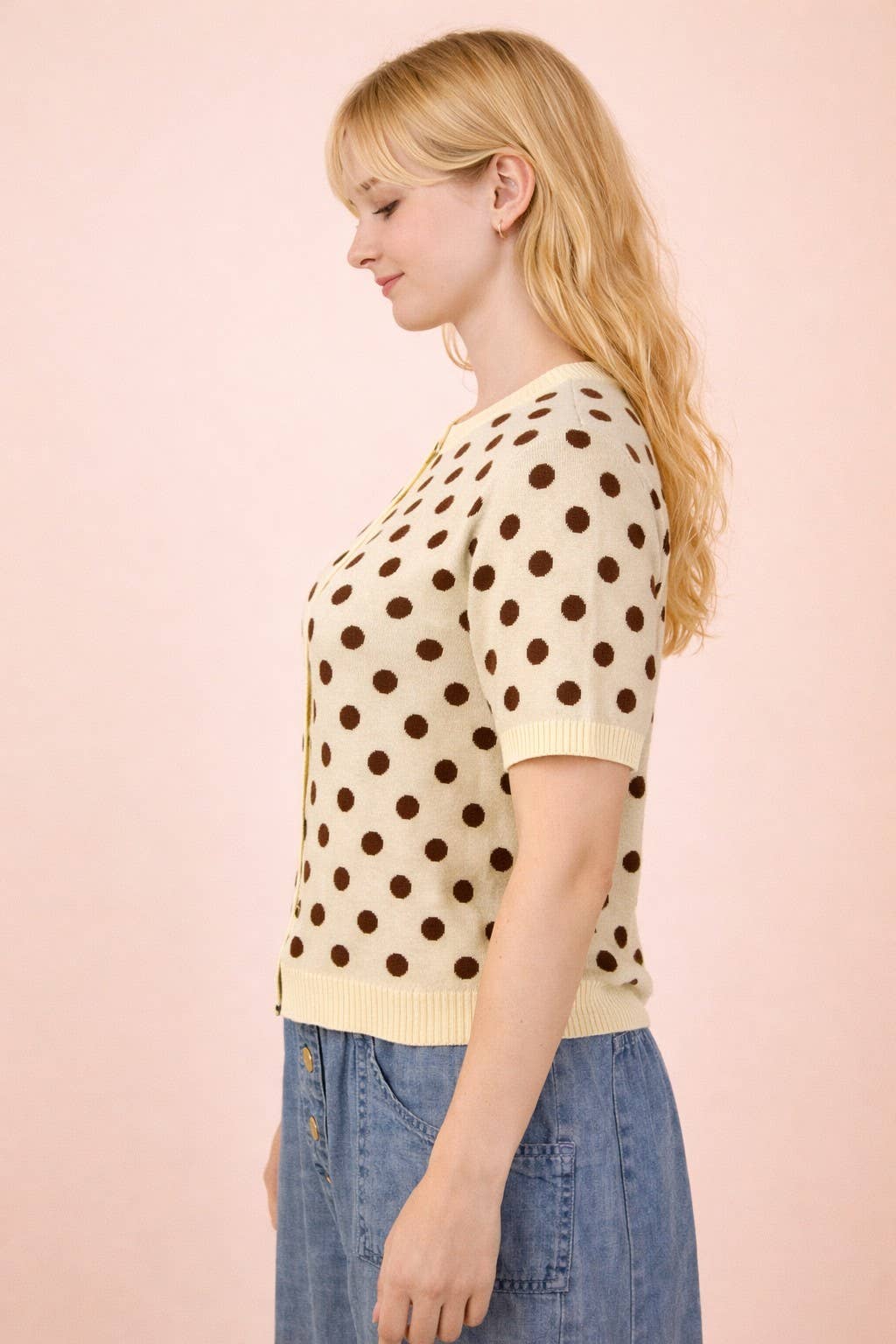 Polka Dot Button Down Knit Sweater Cardigan-Sweater Cardigan-VERY J-Stuffology - Where Vintage Meets Modern, A Boutique for Real Women in Crosbyton, TX