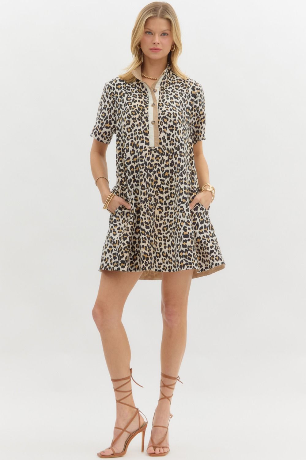 Leopard Print Short Sleeve Dress-Dresses-Entro-Stuffology - Where Vintage Meets Modern, A Boutique for Real Women in Crosbyton, TX