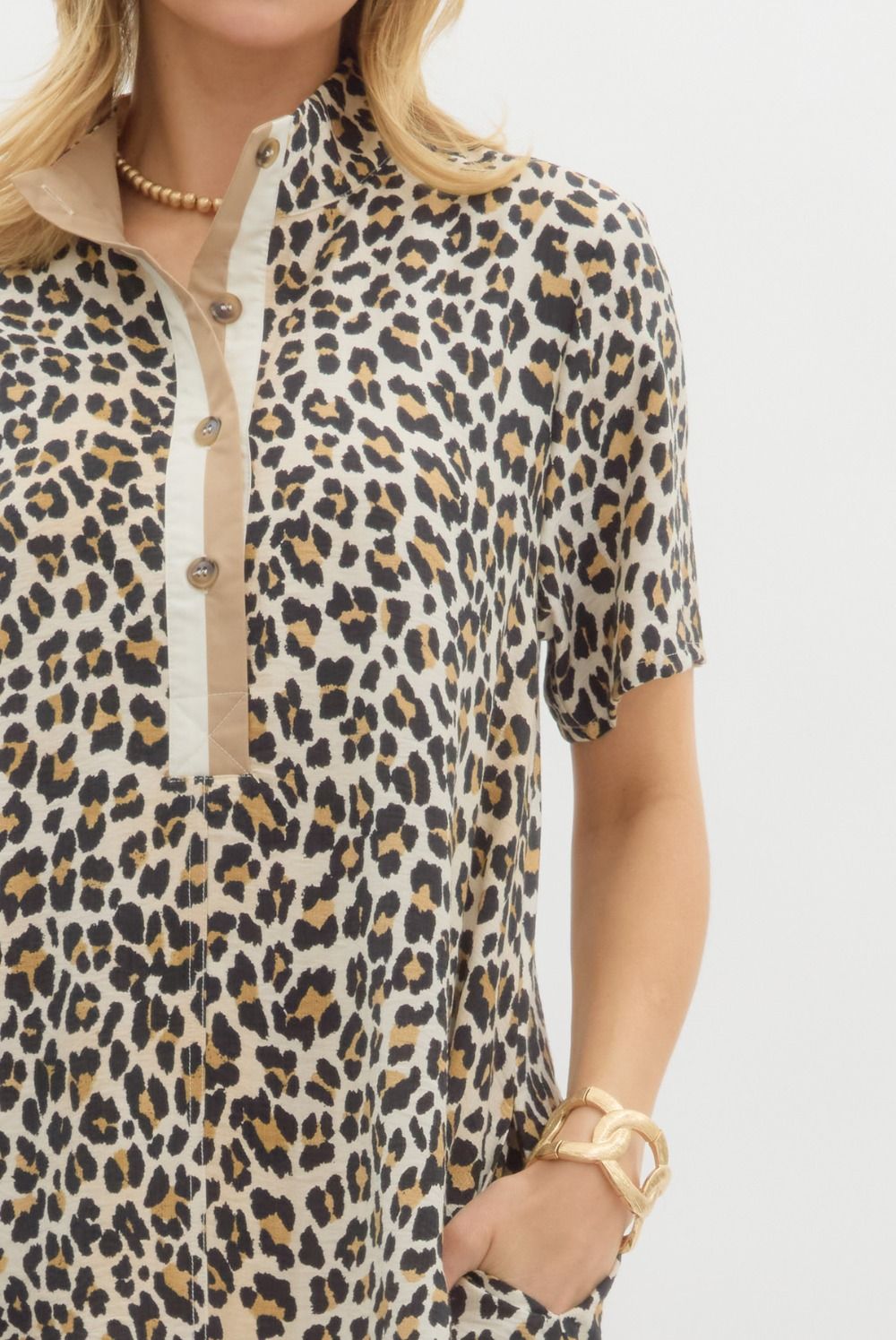 Leopard Print Short Sleeve Dress-Dresses-Entro-Stuffology - Where Vintage Meets Modern, A Boutique for Real Women in Crosbyton, TX