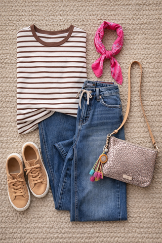 Striped Crew Neck Tee-Tops-Zenana-Stuffology - Where Vintage Meets Modern, A Boutique for Real Women in Crosbyton, TX