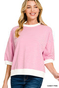 STRIPED CONTRAST TRIM BANDED BOTTOM TOP-Zenana-Stuffology - Where Vintage Meets Modern, A Boutique for Real Women in Crosbyton, TX