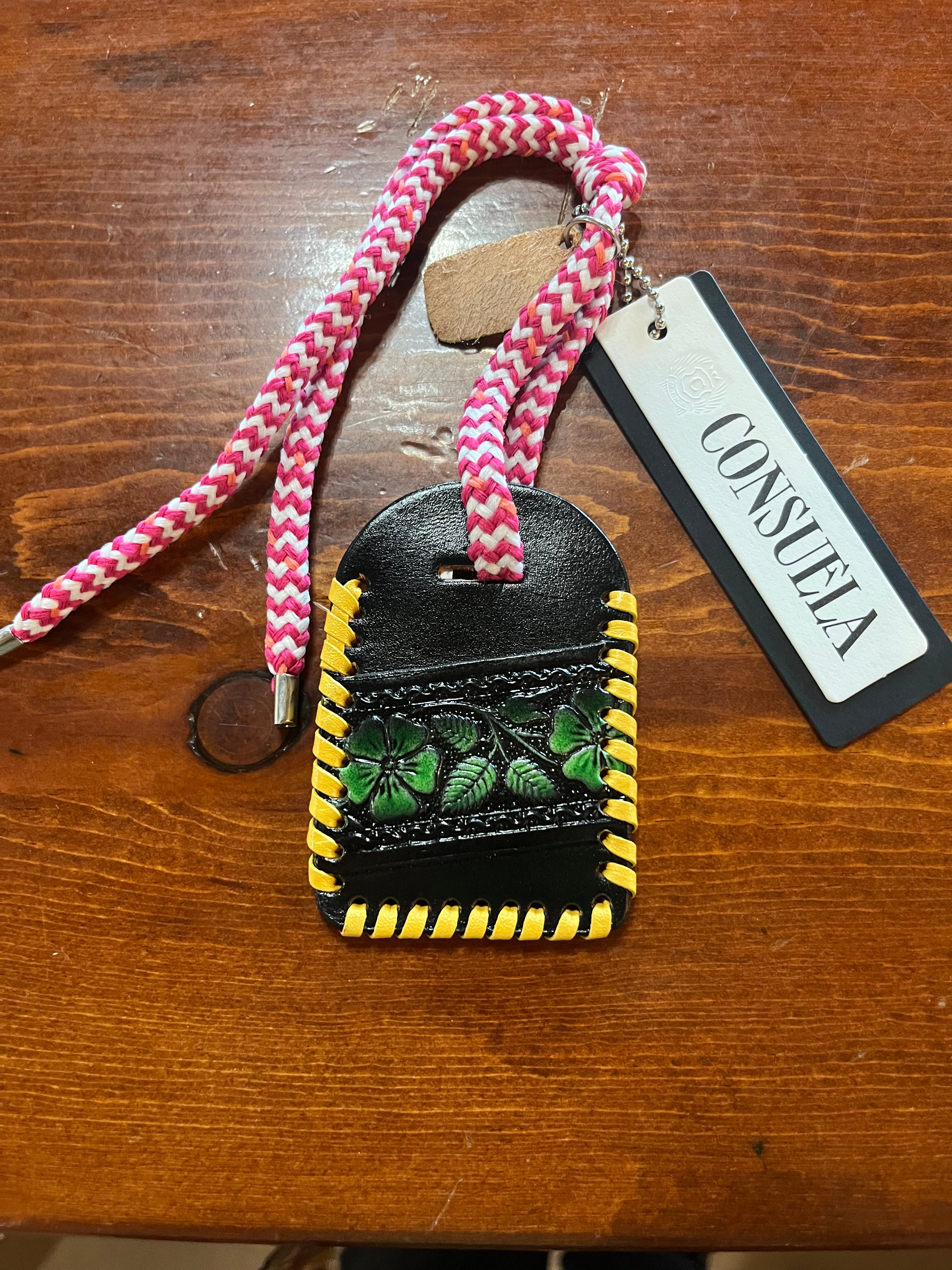 Consuela Luggage Tags, Leather green and yellow | Stuffology Boutique-Handbags-Consuela-Stuffology - Where Vintage Meets Modern, A Boutique for Real Women in Crosbyton, TX