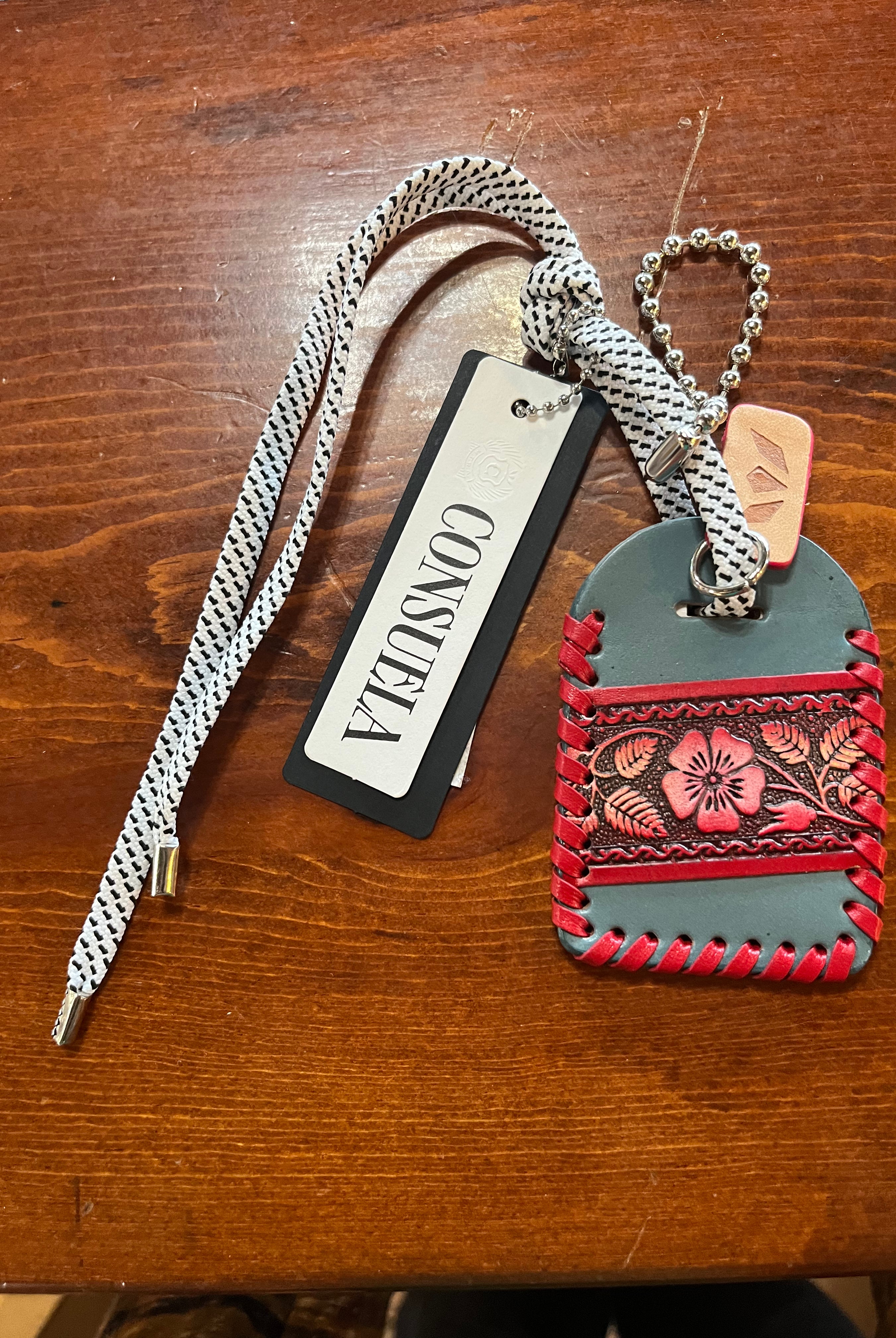 Consuela Luggage Tags, Leather Turquoise and Red| Stuffology Boutique-Luggage Tags-Consuela-Stuffology - Where Vintage Meets Modern, A Boutique for Real Women in Crosbyton, TX