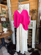Textured V-Neck Poncho Top - Hot Pink-TOP-ZENANA-Stuffology - Where Vintage Meets Modern, A Boutique for Real Women in Crosbyton, TX