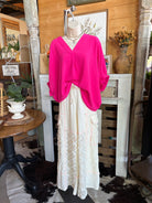 Textured V-Neck Poncho Top - Hot Pink-TOP-ZENANA-Stuffology - Where Vintage Meets Modern, A Boutique for Real Women in Crosbyton, TX