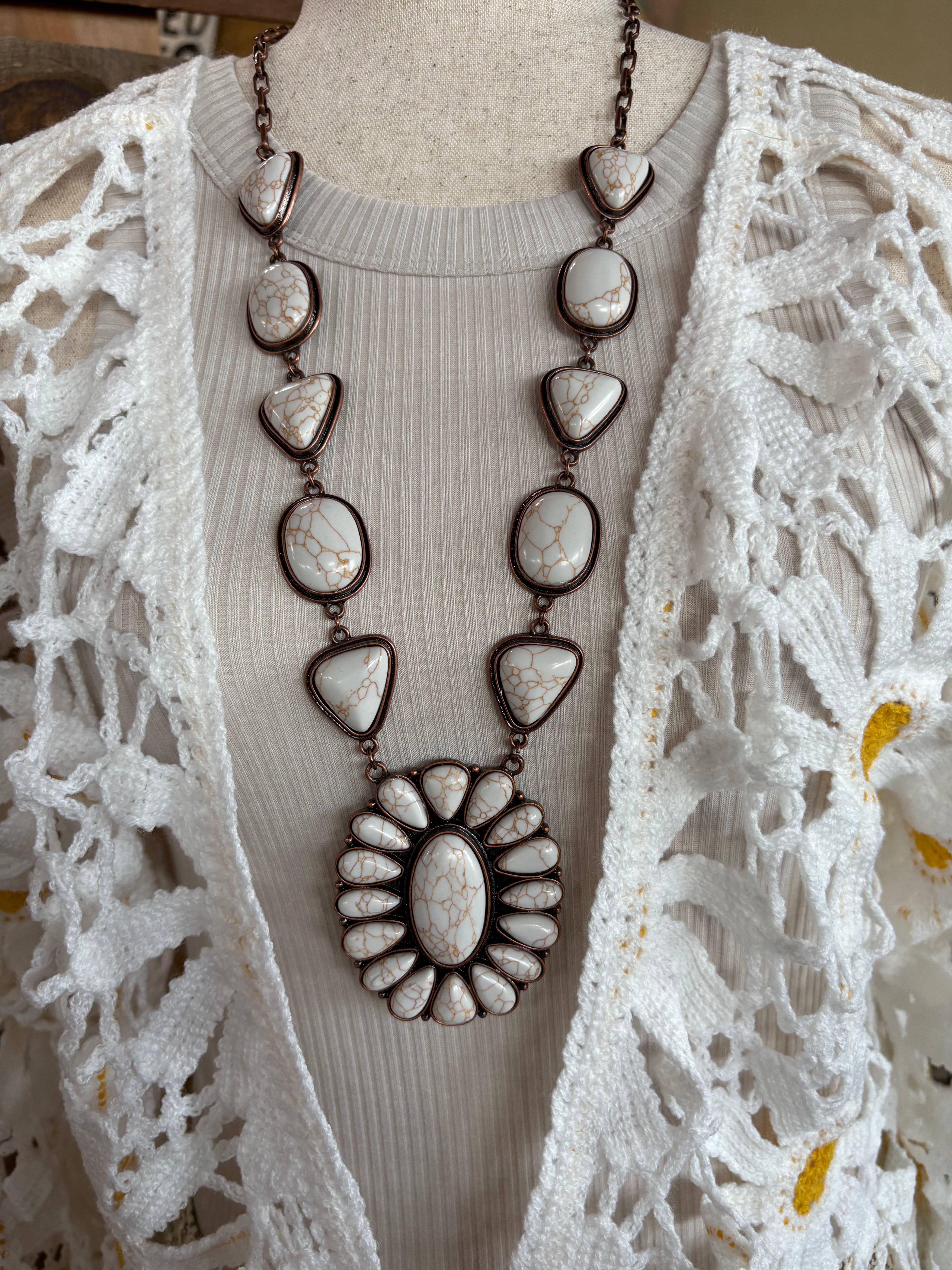 Faux Ivory and Copper Faux Squash Blossom Necklace-Jewelry-Stuffology Boutique -Stuffology - Where Vintage Meets Modern, A Boutique for Real Women in Crosbyton, TX