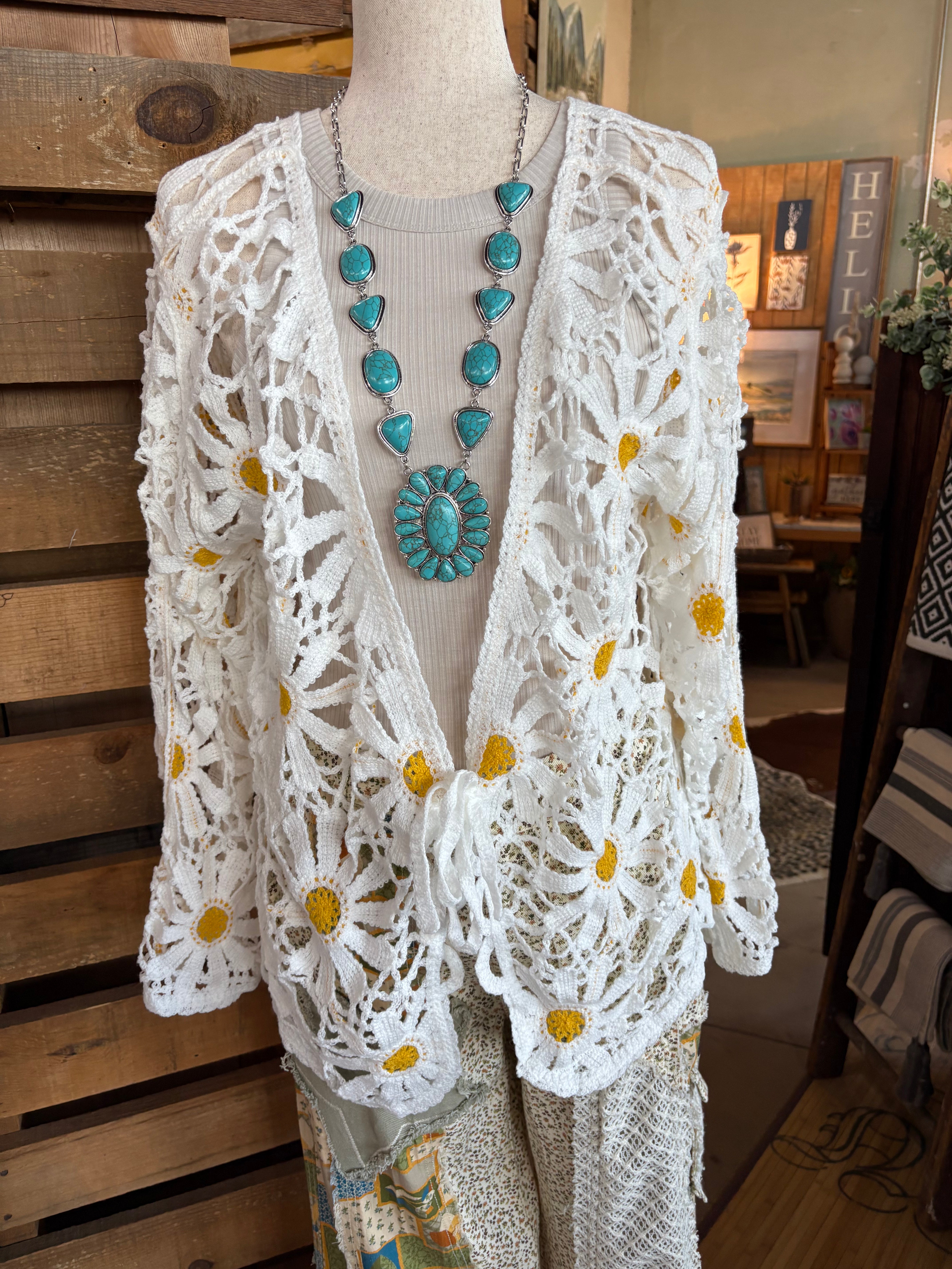 Faux Turquoise Squash Blossom Necklace-Jewelry-Stuffology Boutique -Stuffology - Where Vintage Meets Modern, A Boutique for Real Women in Crosbyton, TX