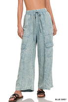 Washed Linen Elastic Waist Cargo Pants | Stuffology Boutique-Pants-ZENANA-Stuffology - Where Vintage Meets Modern, A Boutique for Real Women in Crosbyton, TX