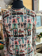 MESH TOP - COWBOY MOTEL CACTUS | Stuffology Boutique-Long Sleeves-Turquoise Haven-Stuffology - Where Vintage Meets Modern, A Boutique for Real Women in Crosbyton, TX