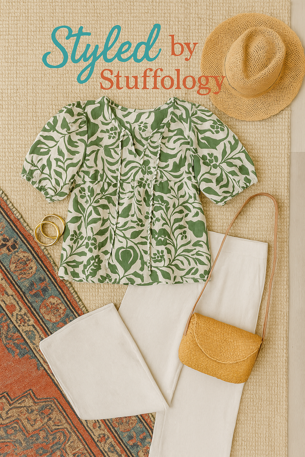 Green and Natural Botanical Puff Sleeve Top-Top-Umgee-Stuffology - Where Vintage Meets Modern, A Boutique for Real Women in Crosbyton, TX