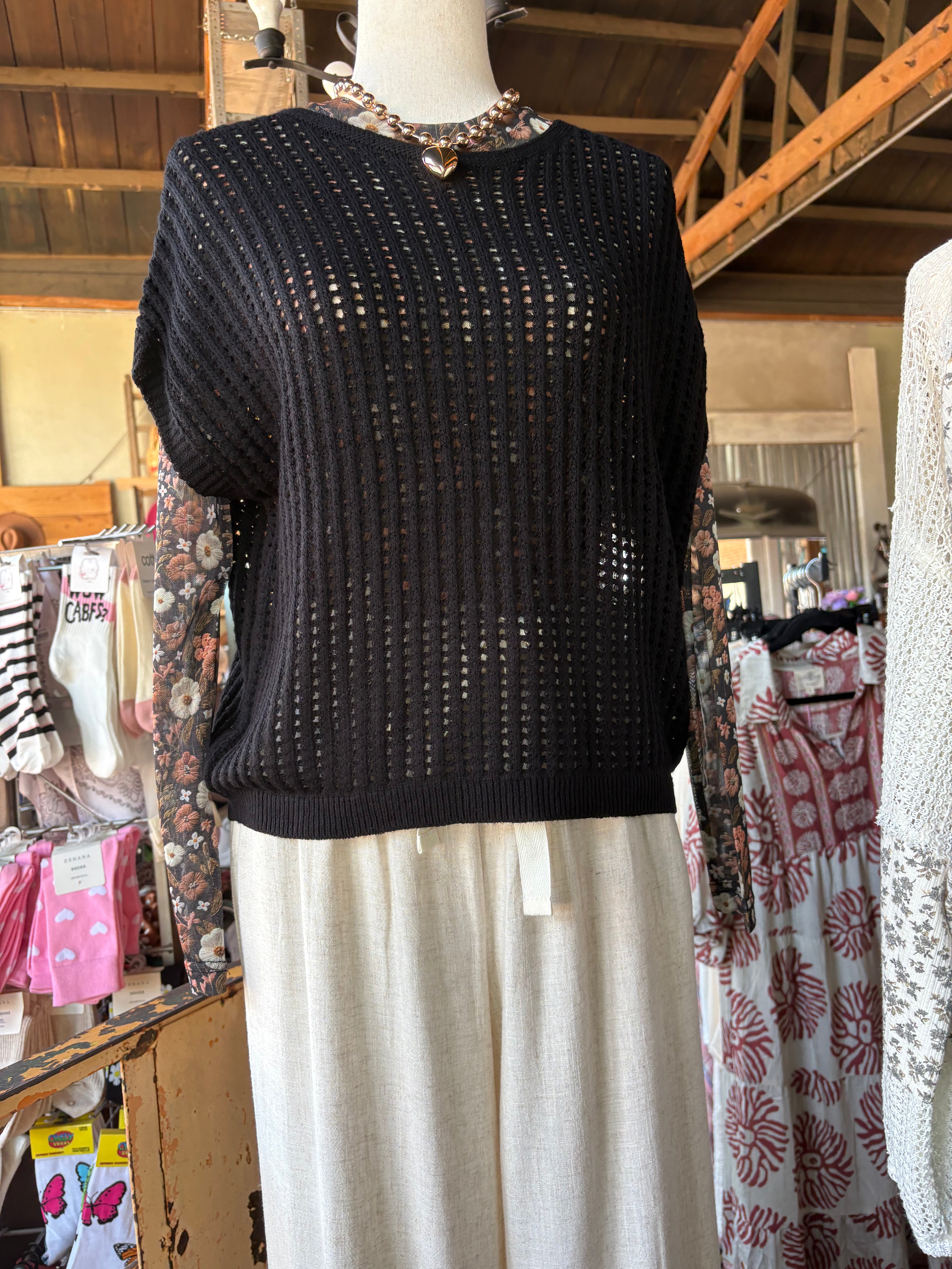 Black Open Knit Sweater-Sweater Vest-Zenana-Stuffology - Where Vintage Meets Modern, A Boutique for Real Women in Crosbyton, TX
