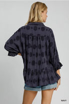 Navy Swiss Dot Half Button Top-Top-Umgee-Stuffology - Where Vintage Meets Modern, A Boutique for Real Women in Crosbyton, TX