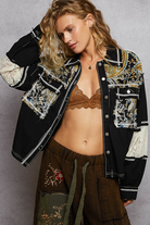 POL Clothing Black Boho Patchwork Jacket-Jackets-POL Clothing-Stuffology - Where Vintage Meets Modern, A Boutique for Real Women in Crosbyton, TX