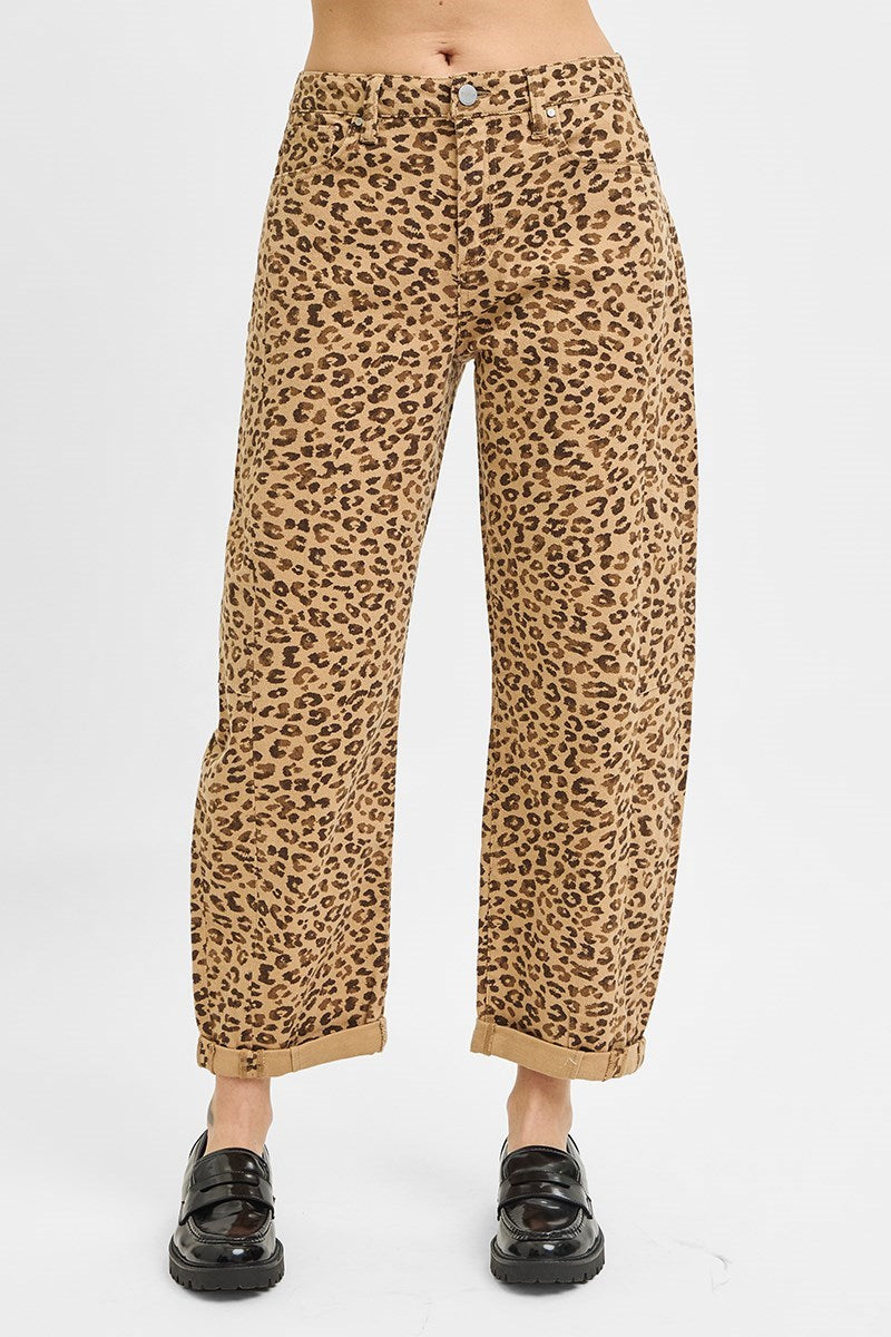 Leopard Print Barrel Pants-Jeans-Risen Jeans-Stuffology - Where Vintage Meets Modern, A Boutique for Real Women in Crosbyton, TX