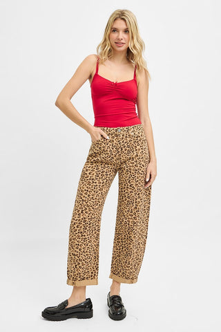 Leopard Print Barrel Pants-Jeans-Risen Jeans-Stuffology - Where Vintage Meets Modern, A Boutique for Real Women in Crosbyton, TX