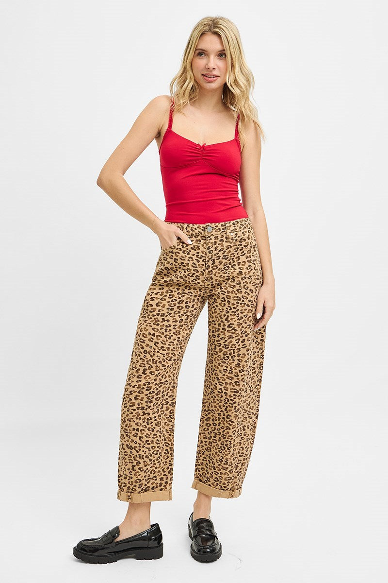 Leopard Print Barrel Pants-Jeans-Risen Jeans-Stuffology - Where Vintage Meets Modern, A Boutique for Real Women in Crosbyton, TX