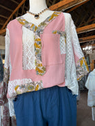 Boho Patchwork Lace Thermal Top - Salmon Pink-TOP-POL Clothing-Stuffology - Where Vintage Meets Modern, A Boutique for Real Women in Crosbyton, TX