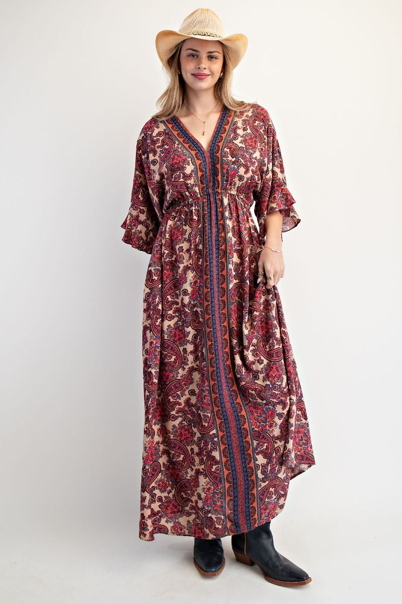 Wing Sleeve Border Maxi Dress-Dresses-Easel-Stuffology - Where Vintage Meets Modern, A Boutique for Real Women in Crosbyton, TX