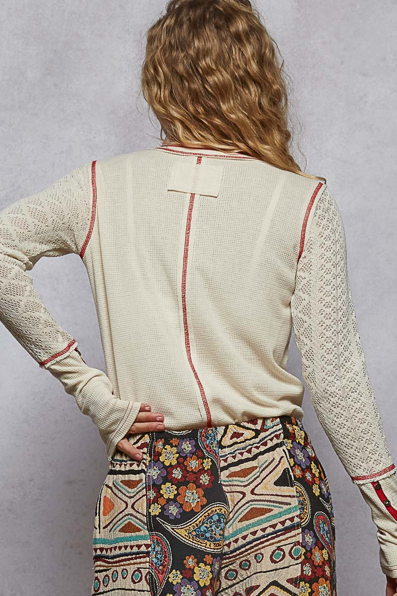 POL Clothing Vintage Stitch Thermal Henley Top-Top-POL Clothing-Stuffology - Where Vintage Meets Modern, A Boutique for Real Women in Crosbyton, TX
