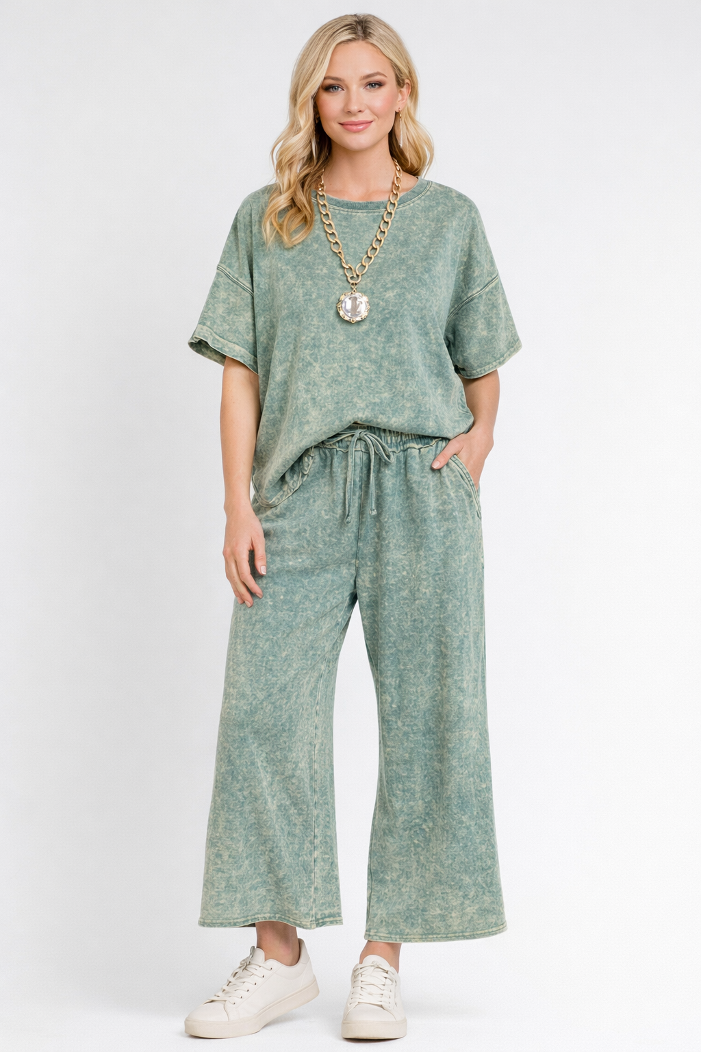 Ash Jade Acid Wash French Terry Flare Pants-Pants-Zenana-Stuffology - Where Vintage Meets Modern, A Boutique for Real Women in Crosbyton, TX