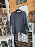 CHARCOAL WASHED BOXY 3/4 SLEEVE SWEATER-Sweaters-Stuffology Boutique-Stuffology - Where Vintage Meets Modern, A Boutique for Real Women in Crosbyton, TX