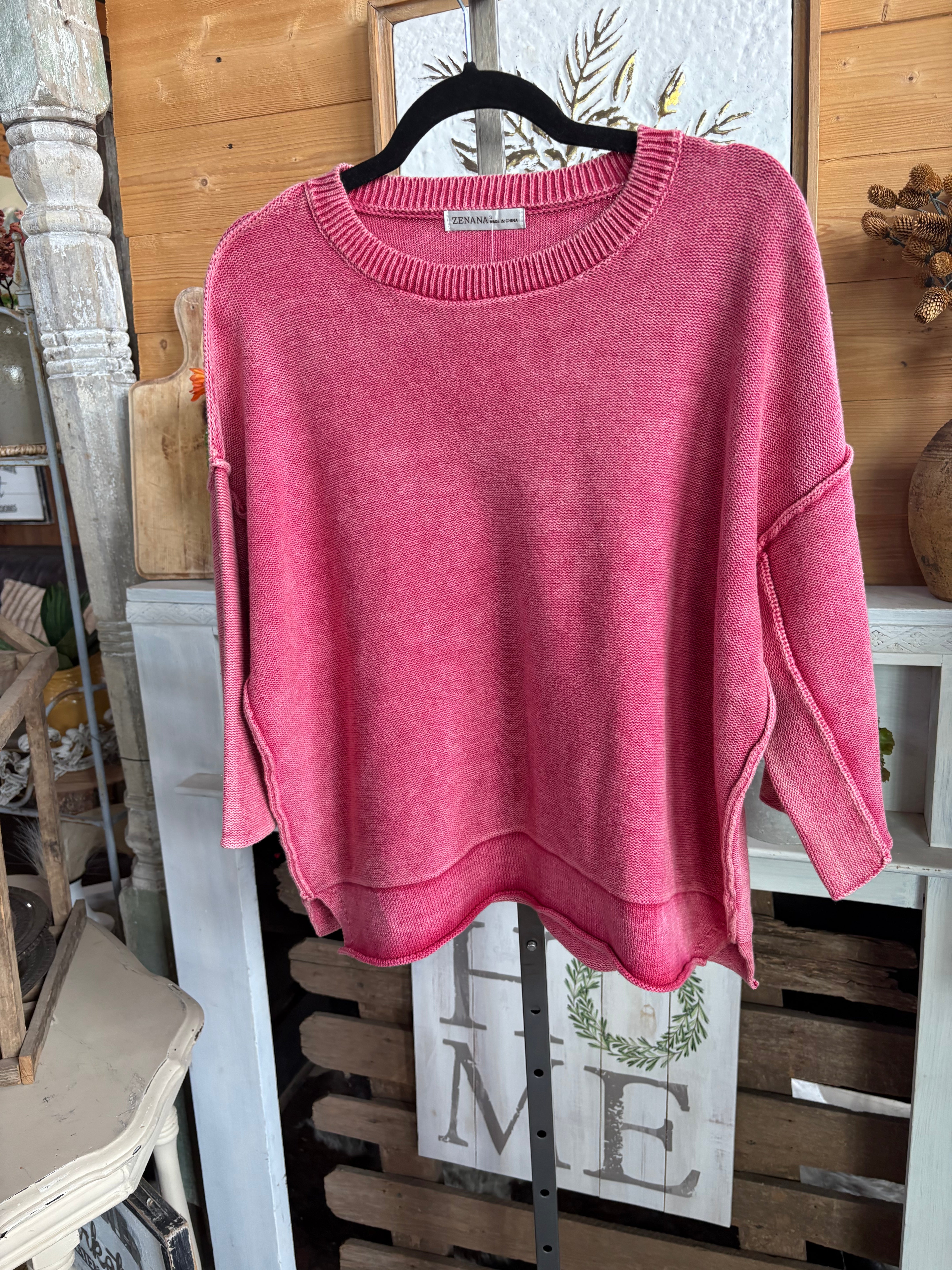 BERRY WASHED BOXY 3/4 SLEEVE SWEATER-Sweaters-Stuffology Boutique-Stuffology - Where Vintage Meets Modern, A Boutique for Real Women in Crosbyton, TX