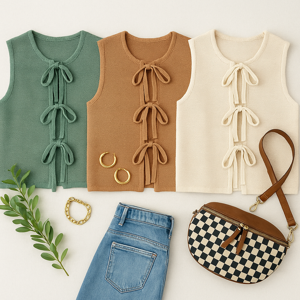 Cotton Knit Tie Front Vest-Cotton Knit Vest-Stuffology Boutique -Stuffology - Where Vintage Meets Modern, A Boutique for Real Women in Crosbyton, TX
