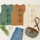 Cotton Knit Tie Front Vest-Cotton Knit Vest-Stuffology Boutique -Stuffology - Where Vintage Meets Modern, A Boutique for Real Women in Crosbyton, TX