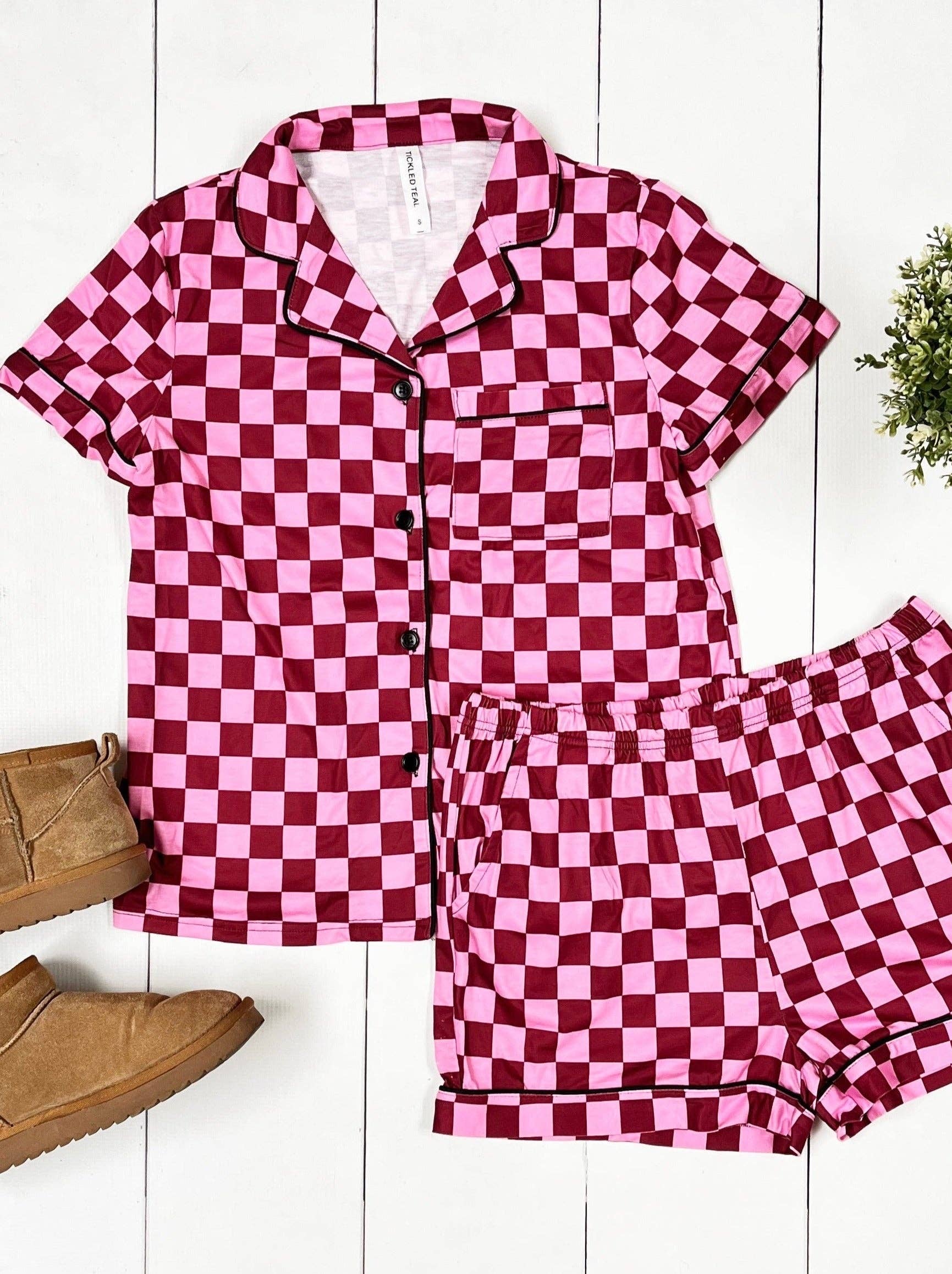 Checkered Pajama Set-Tickled Teal-Stuffology - Where Vintage Meets Modern, A Boutique for Real Women in Crosbyton, TX