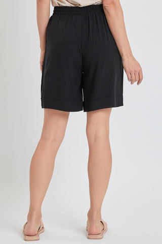 Black Double Cuff Shorts With Pork Chop Pockets-Shorts-YMI-Stuffology - Where Vintage Meets Modern, A Boutique for Real Women in Crosbyton, TX