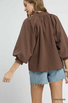 Chocolate Split V-Neck Top with Balloon Sleeves-TOP-Umgee-Stuffology - Where Vintage Meets Modern, A Boutique for Real Women in Crosbyton, TX