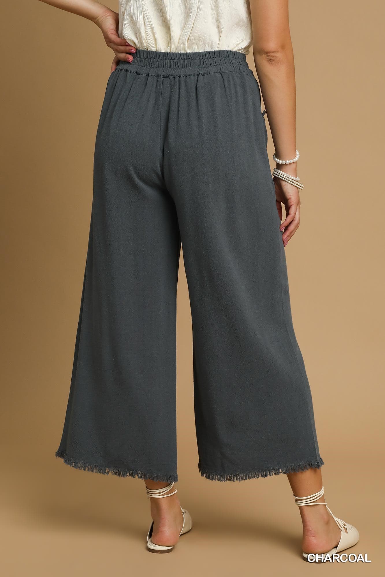 Charcoal Frayed Hem Wide-Leg Pants-Pants-Umgee-Stuffology - Where Vintage Meets Modern, A Boutique for Real Women in Crosbyton, TX
