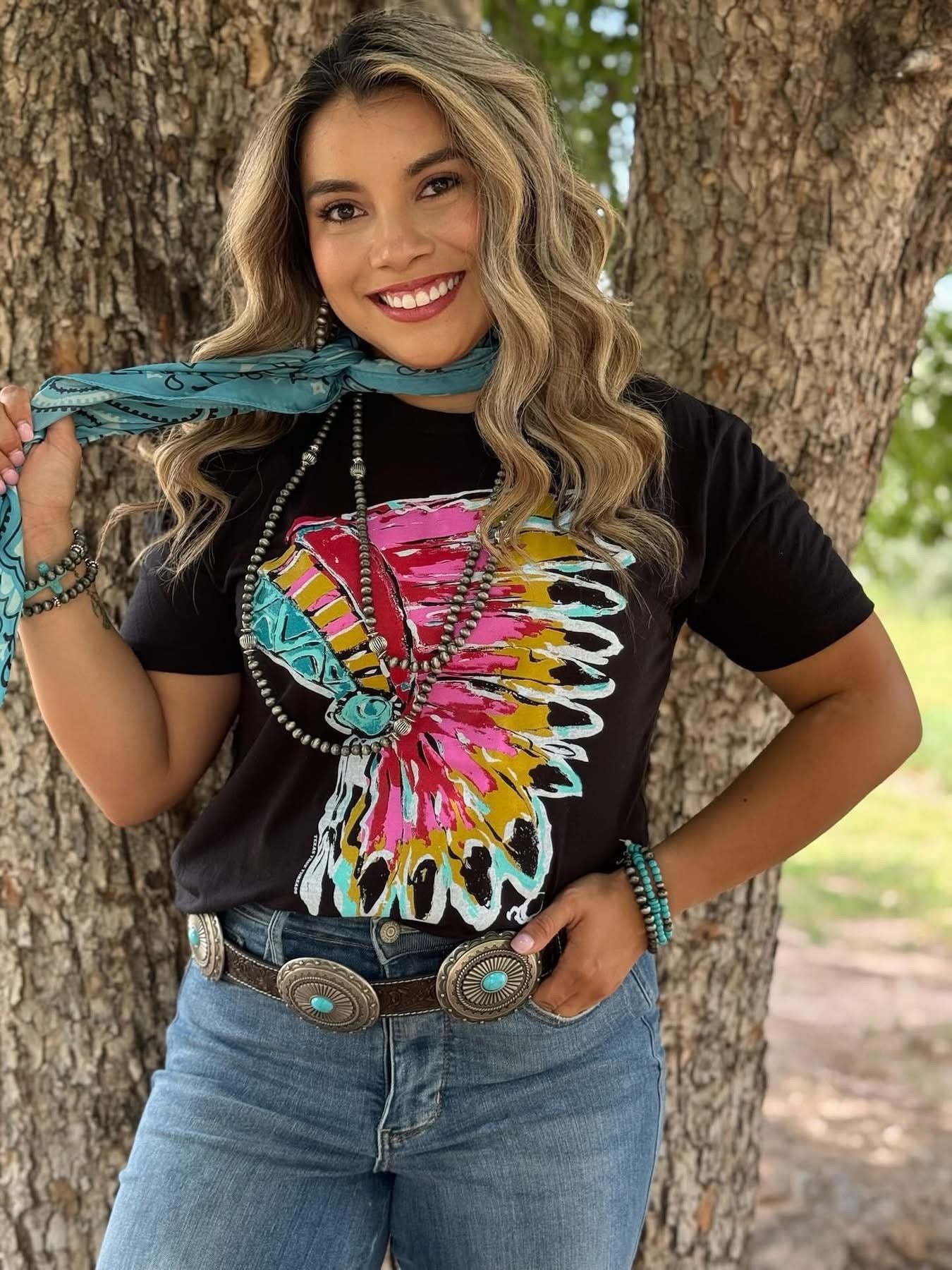 Bright Headdress Graphic Tee-Texas True Threads-Stuffology - Where Vintage Meets Modern, A Boutique for Real Women in Crosbyton, TX