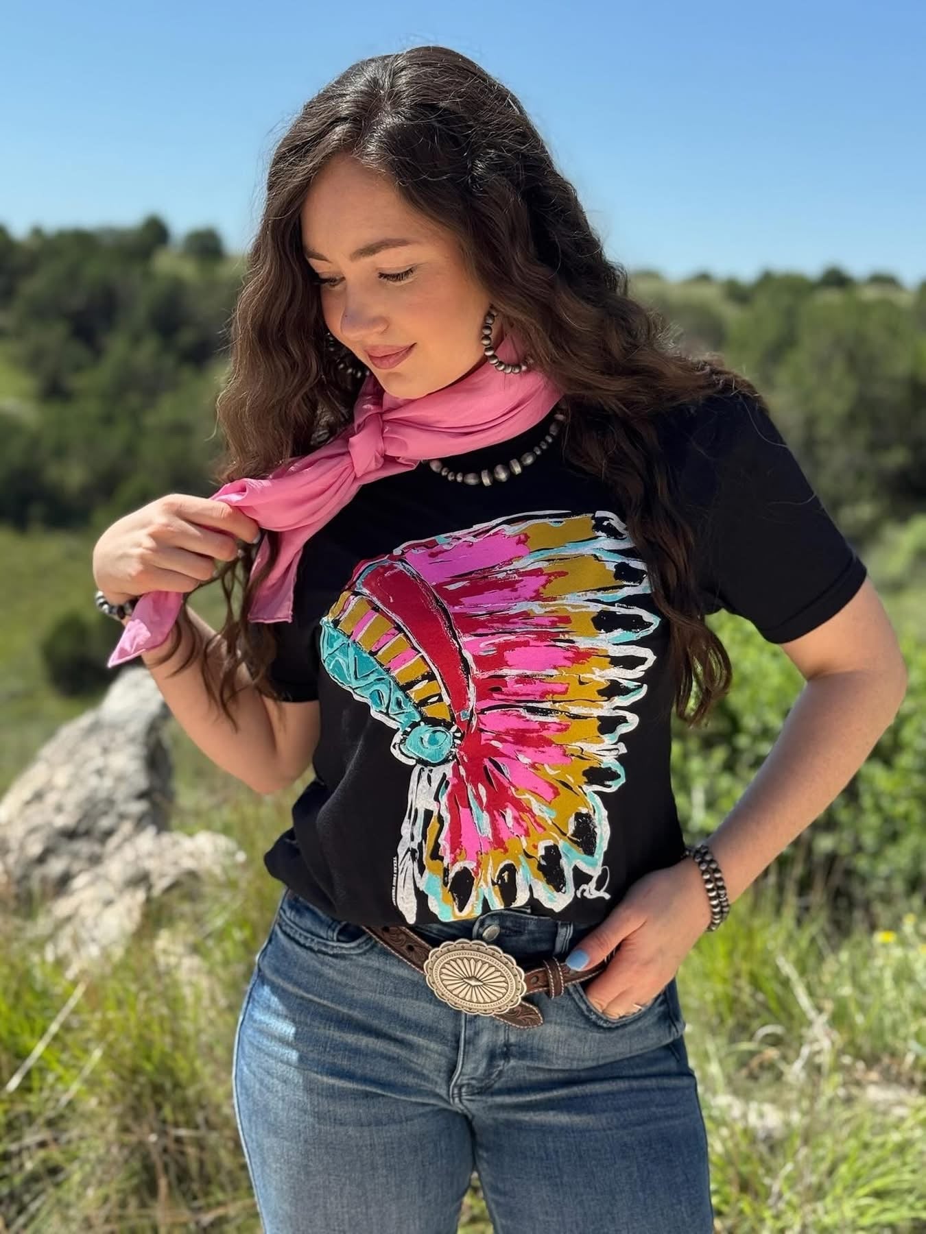 Bright Headdress Graphic Tee-Texas True Threads-Stuffology - Where Vintage Meets Modern, A Boutique for Real Women in Crosbyton, TX