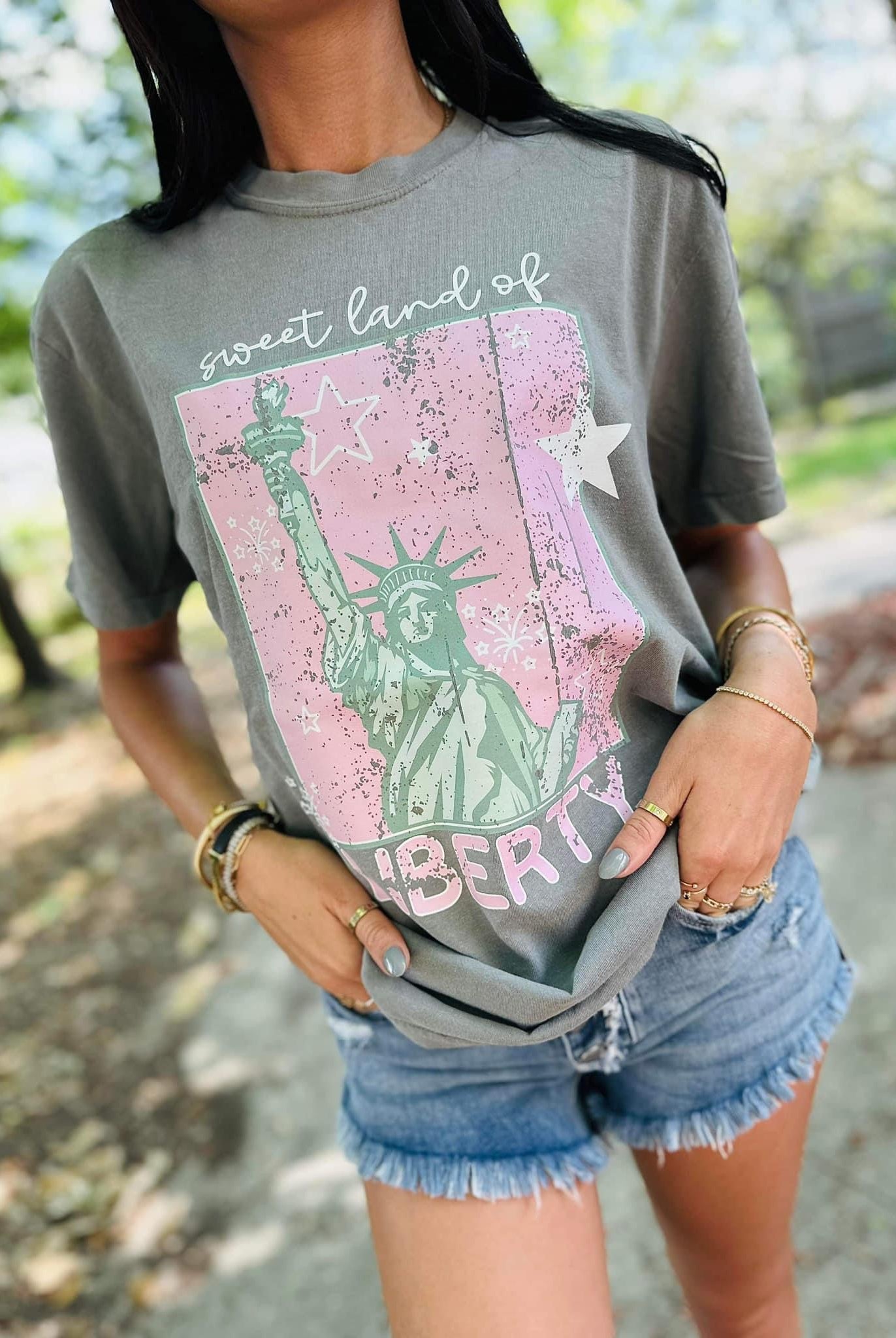 Sweet Land of Liberty Graphic Tee!!-Graphic Tees-Dash Forward Wholesale-Stuffology - Where Vintage Meets Modern, A Boutique for Real Women in Crosbyton, TX