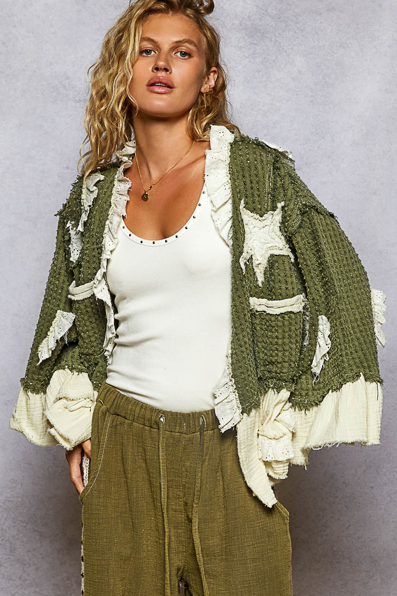 POL Clothing Olive3/4 Sleeve Cardigan-Jackets-POL Clothing-Stuffology - Where Vintage Meets Modern, A Boutique for Real Women in Crosbyton, TX