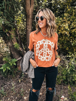 Retro Peace Floral Graphic Tee-Stuffology Boutique -Stuffology - Where Vintage Meets Modern, A Boutique for Real Women in Crosbyton, TX